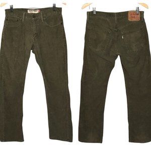 Levi's 514 Slim Straight Corduroy Pants Olive Green 5-Pocket Jeans Mens 31 x 30